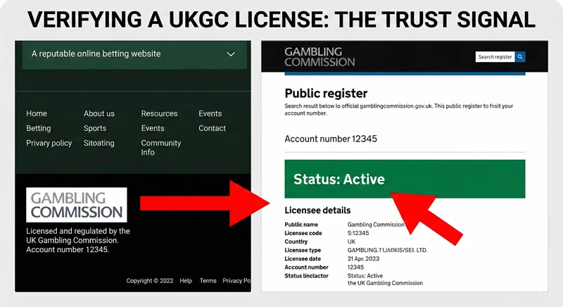 Giấy phép hoạt động UKGC (Anh): "Lá chắn thép" & Hành trang kiến thức cá cược World Cup 2026 3 Hướng dẫn kiểm tra logo Gambling Commission Active dưới chân trang nhà cái